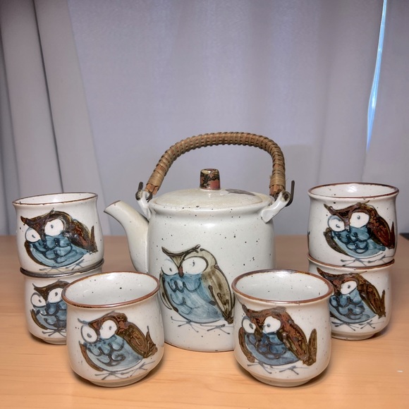 RARE Vintage Wony Ltd Owl teapot with wicker handle 6 Cups Japan Hand Painted - Picture 14 of 15